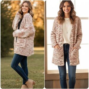 POL Soft Popcorn Knit Open Front Chunky Oversized Cardigan Size Small